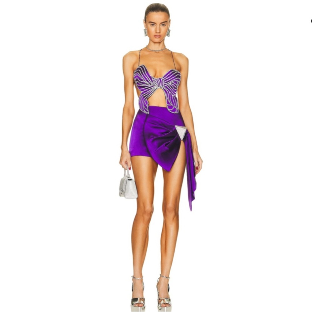AREA Draped Bow Mini Skirt In Purple - Picture 14 of 14